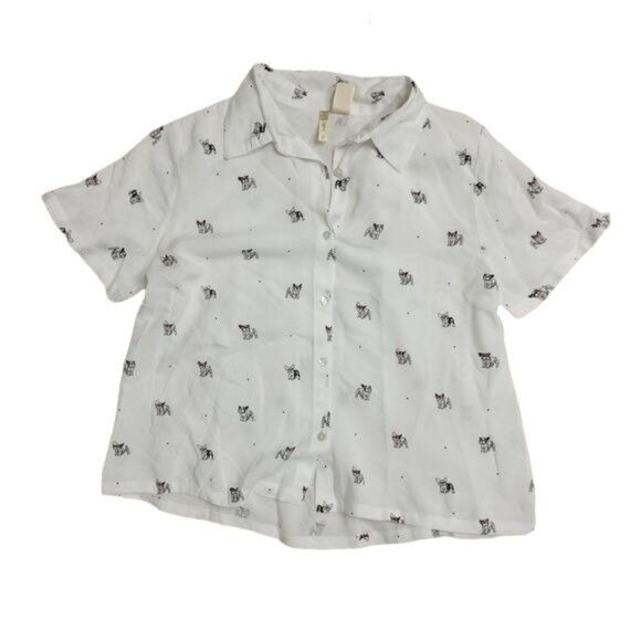 Japna White Button-Up Shirt With French Bulldog Print - Picture 4 of 4